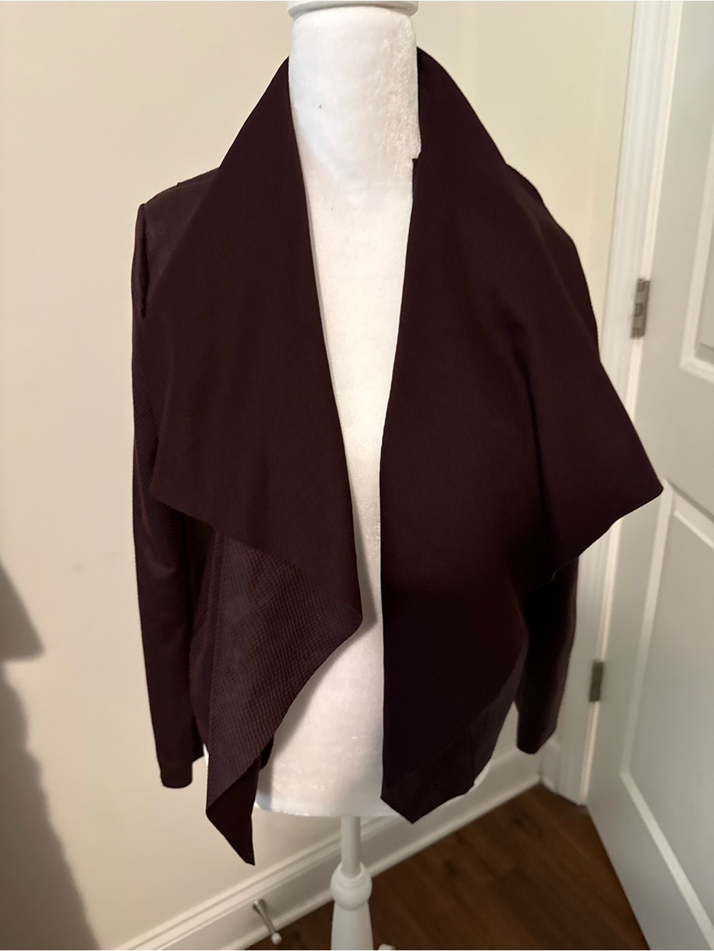 White House Black Market maroon/burgundy Draped Waterfall Blazer